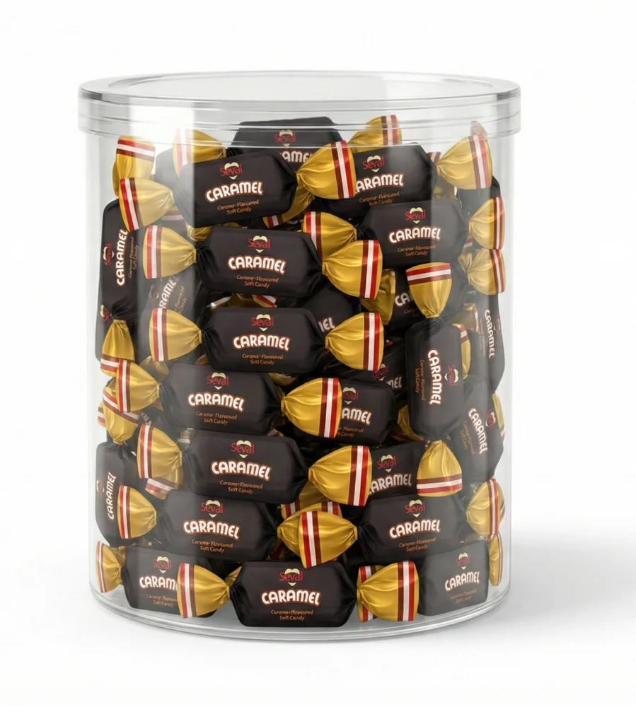 Seval Caramel Toffee PVC jar packaging